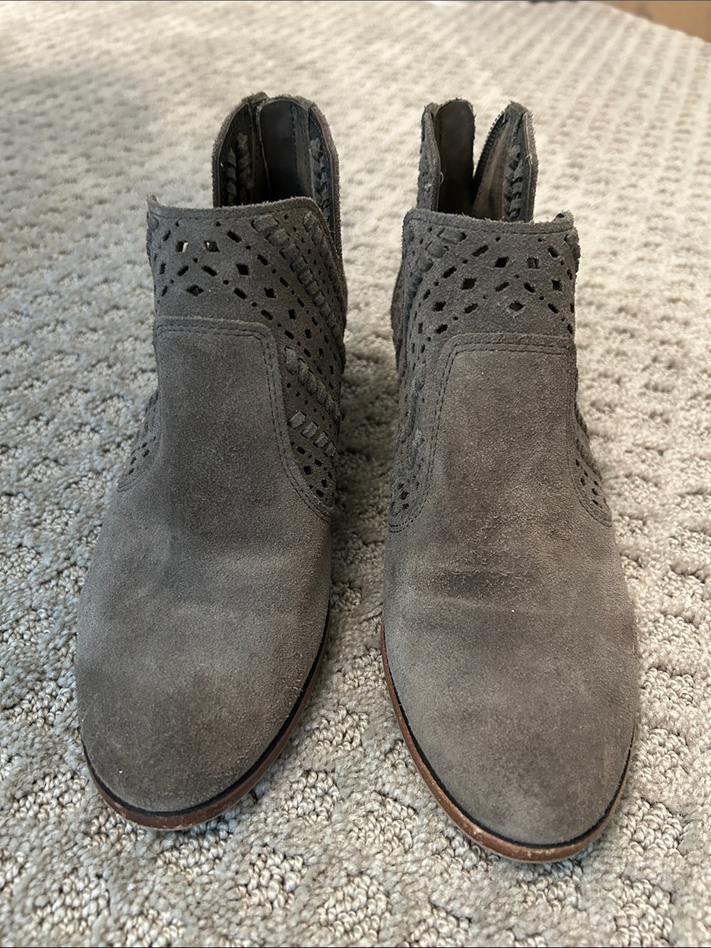 Vince Camuto Gray Suede Laser-Cut Ankle Booties